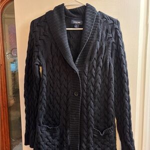 Land's End Blue Cable Knit Shawl Collar Cardigan
